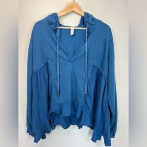 Anthropologie Daily Practice Blue Oversized Ruffled Flowy Sweatshirt Women’s M